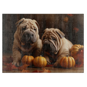Planche À Découper Shar Pei Chiot Automne Citrouille de plaisir