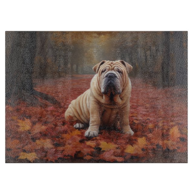 Planche À Découper Shar Pei dans l'automne Feuilles automne Inspire (Devant)