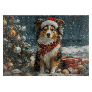 Planche À Découper Shetland Sheepdog Christmas Plage Vintage