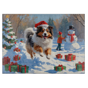 Planche À Découper Shetland Sheepdog Courir La Neige Avec Le Casquett