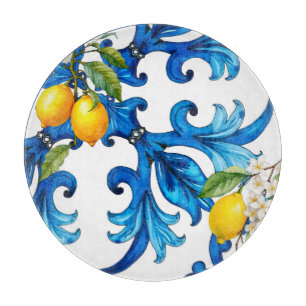 Planche À Découper sicilien, été, citron, mosaïque, bleu
