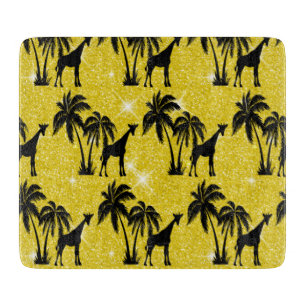 Planche À Découper Silhouette de girafe Feuilles de palmier tropical