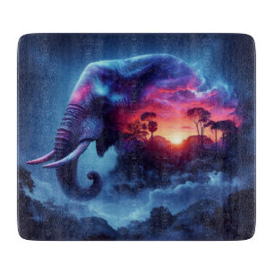 Planche À Découper Silhouette d'éléphant fusionnée avec un coucher de