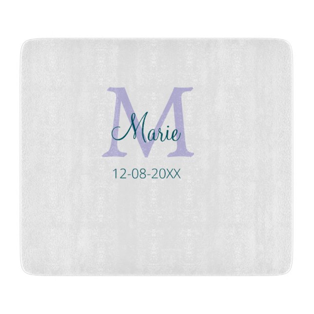 Planche À Découper simple minimum ajouter nom monogramme violet vert  (Devant)