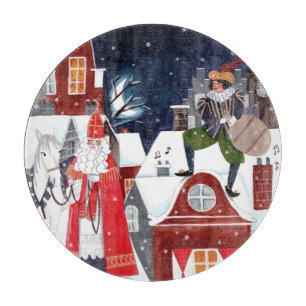 Planche À Découper Sinterklaas et Piet sur les toits d'Amsterdam