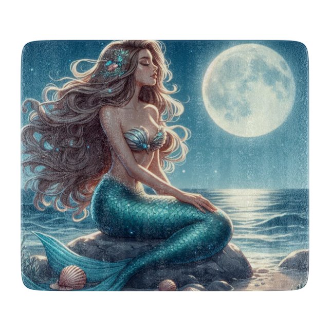 Planche À Découper Sirène sur la plage la nuit (Devant)