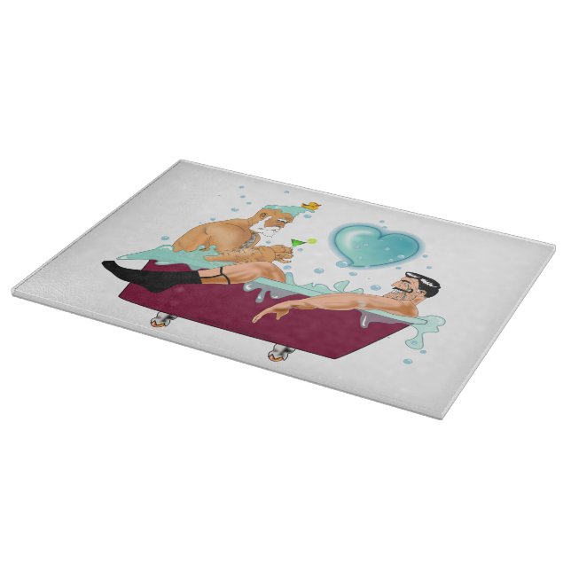 Planche À Découper SlipperyJoe's deux gays hommes aiment la baignoire (Coin)