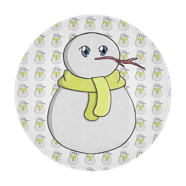 Planche À Découper Snowman portant une écharpe jaune (Devant)
