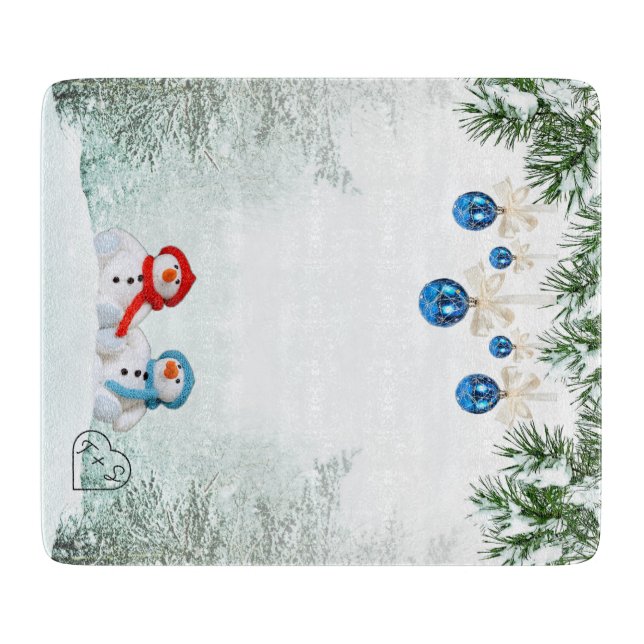 Planche À Découper Snowman Scène Custom Cutting Board (Devant)