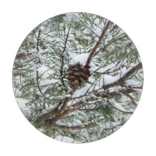 Planche À Découper Snowy Pine Cône II hiver Photographie de la nature