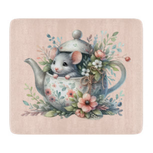 Planche À Découper Souris mignonne en théière florale Illustration
