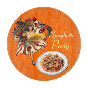 PLANCHE À DÉCOUPER SPAGHETTI PARTY DANCE, CUISINE ITALIENNE ET TOMATE