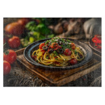 Spaghetti Puttanesca avec tomates fraîches et oliv