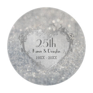 Planche À Découper Sparkle Coeur d'argent 25e anniversaire Mariage