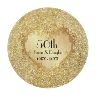 Planche À Découper Sparkle Gold Heart 50e anniversaire de Mariage
