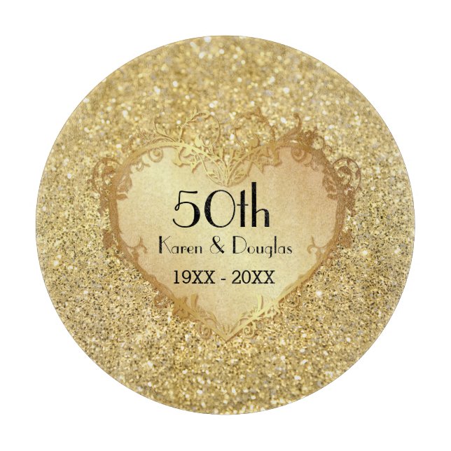 Planche À Découper Sparkle Gold Heart 50e anniversaire de Mariage (Devant)