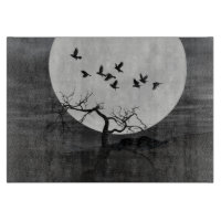 Spooky Ravens Flying Against the Full Moon