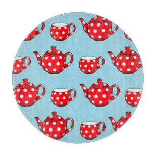 Planche À Découper Spotty Red Teapot et tasses Motif bleu