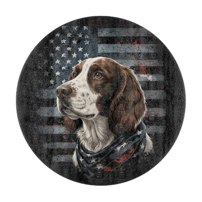 Planche À Découper Springer Spaniel Chien Drapeau Américain (Devant)