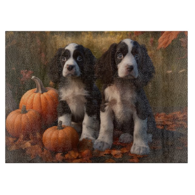 Planche À Découper Springer Spaniel Chiot Automne Citrouille de plais (Devant)