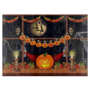 Planche À Découper Squelettes, citrouilles et battes de Halloween