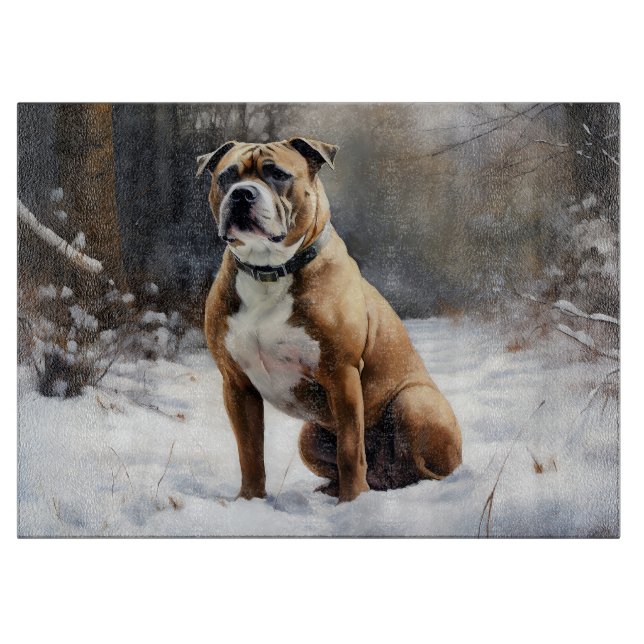 Planche À Découper Staffordshire Bull Terrier Laisser neiger Noël (Devant)