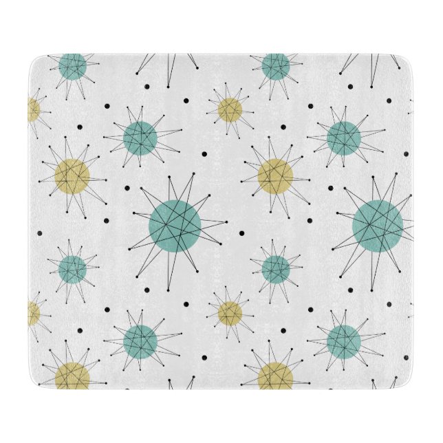 Planche À Découper Starburst franciscain jaune turquoise mi-siècle (Devant)