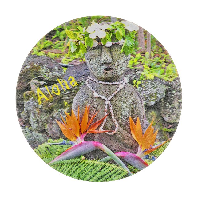 PLANCHE À DÉCOUPER STATUT HAWAIIAN/STONE WITH FLOWERS/ALOHA (Devant)