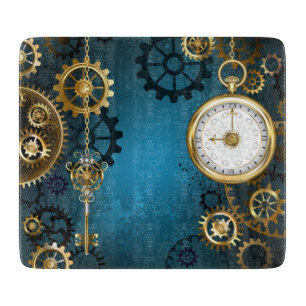 Planche À Découper Steampunk Arrière - plan turquoise avec Gears