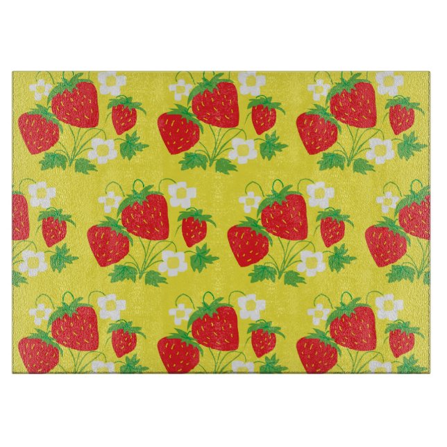 Planche À Découper Strawberry and Flower Yellow Pattern (Devant)