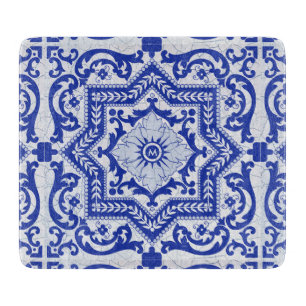 Planche À Découper Style azulejo en céramique craquée bleue Azulejo V