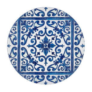 Planche À Découper style italien, méditerranéen, mosaïque, bleu,