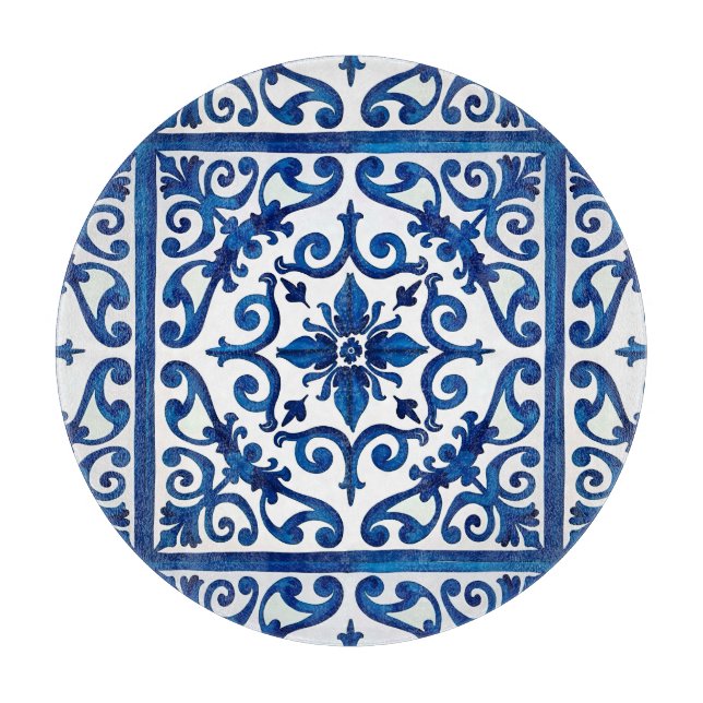 Planche À Découper style italien, méditerranéen, mosaïque, bleu, (Devant)