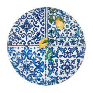 Planche À Découper style italien, méditerranéen, mosaïque, bleu, citr