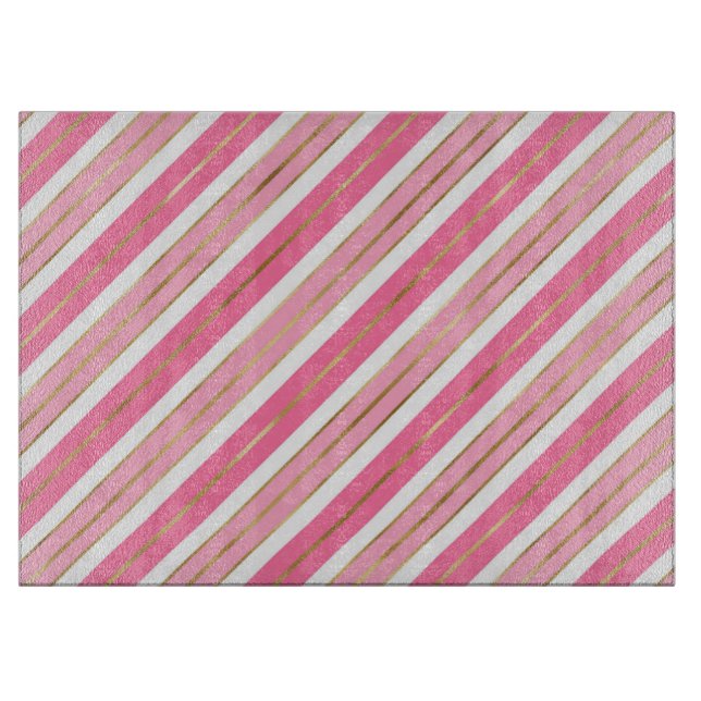 Planche À Découper Style rose et argenté rayures de Noël (Devant)