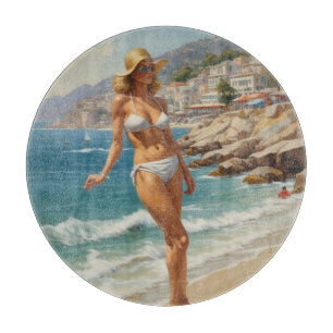Planche À Découper Style vintage French Riviera Travel Beach Girl