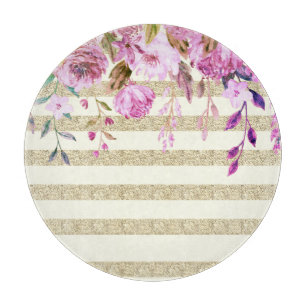 Planche À Découper Stylish floral Gold Striped