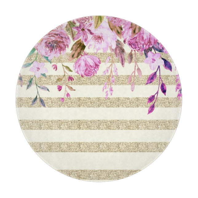 Planche À Découper Stylish floral Gold Striped (Devant)
