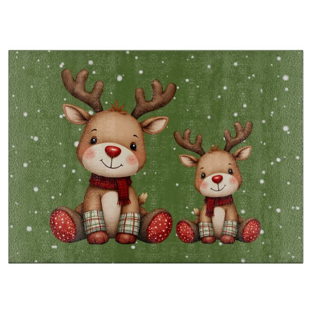 Planche À Découper Sweet Reindeer Pair in Holiday Snowfall (Devant)