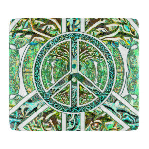 Planche À Découper Symbole de paix, Yin Yang, arbre de la vie en vert