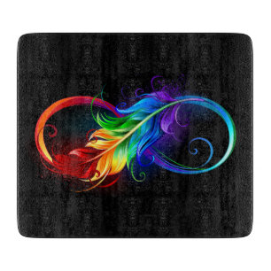 Planche À Découper Symbole d'infini avec plume arc-en-ciel