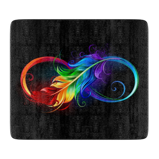Planche À Découper Symbole d'infini avec plume arc-en-ciel (Devant)