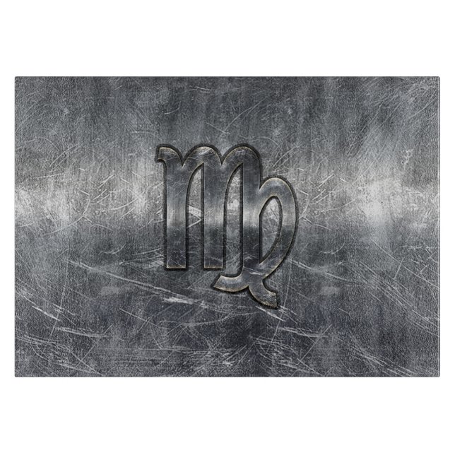 Planche À Découper Symbole Virgo Zodiac Grunge Argent Style Distressé (Devant)