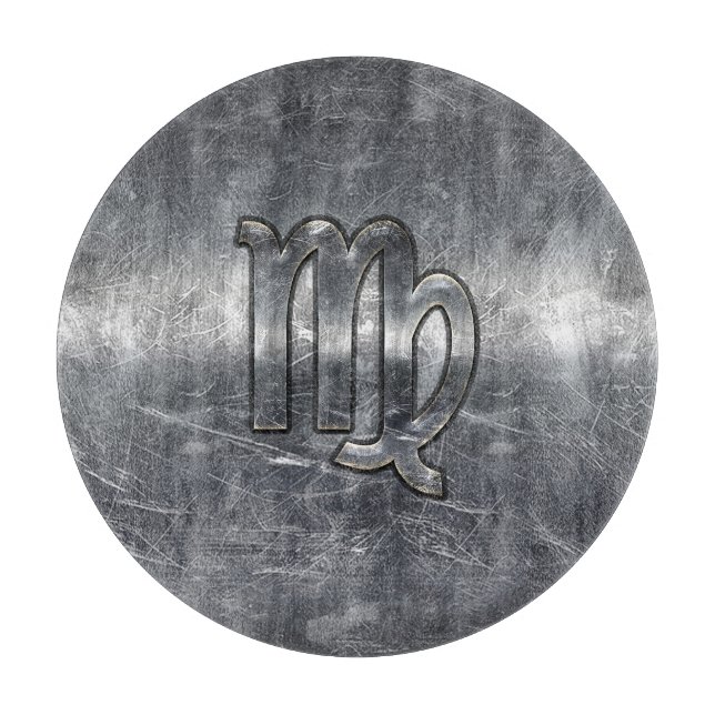 Planche À Découper Symbole Virgo Zodiac Grunge Argent Style Distressé (Devant)