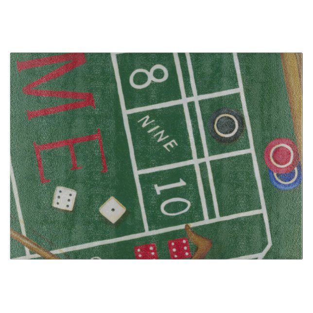 Planche À Découper Table Casino Craps avec chips et dés (Devant)