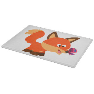 Planche À Découper Table De Coupe Du Renard Cartoon Et Du Papillon