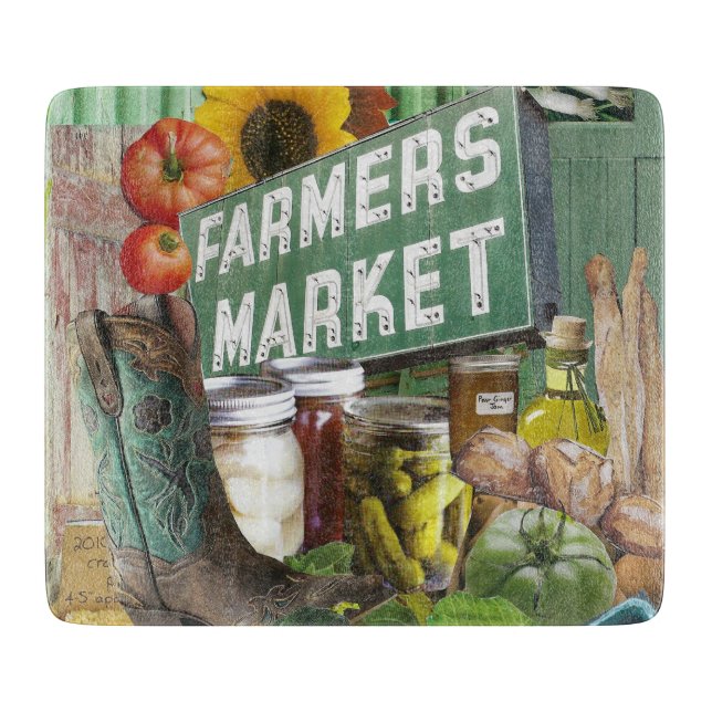 Planche À Découper Table de coupe en verre avec thème du marché agric (Devant)