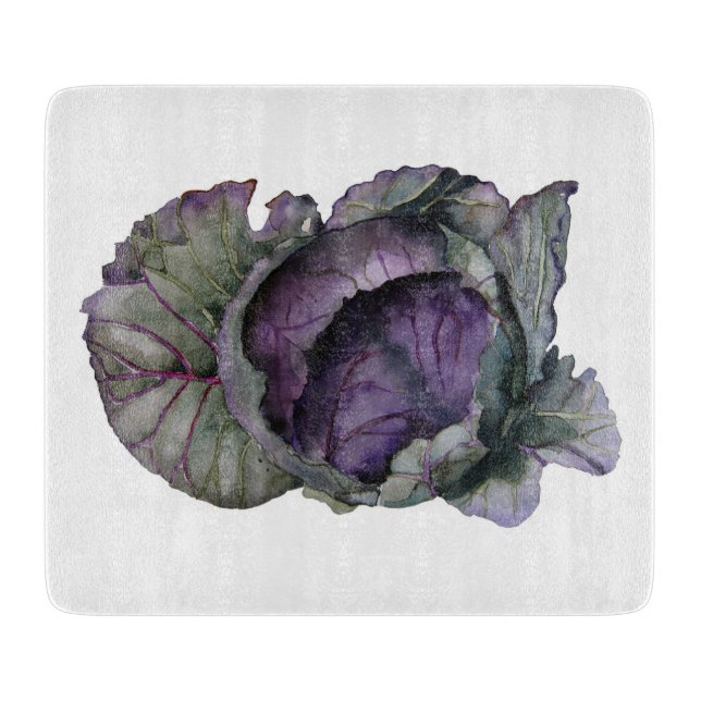 Planche À Découper Tableau couper avec aquarelle de chou rouge (Devant)
