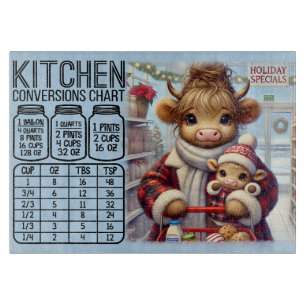 Planche À Découper Tableau de conversion de vache mignonne et bébé