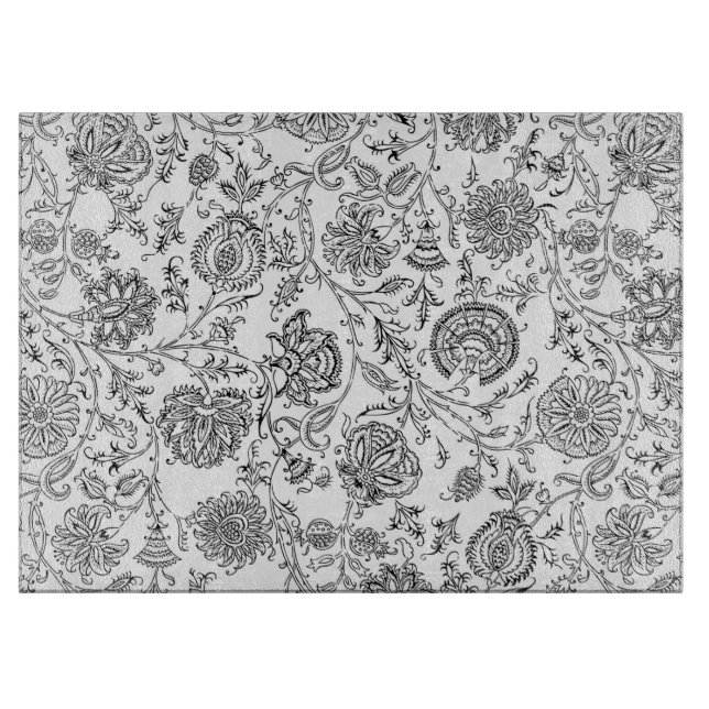 Planche À Découper Tableau de coupe floral noir (Devant)